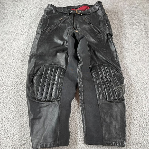 Vintage 60s Leather Motorcycle Pants Black Size 33x25 Heavy Zip Pockets *Read*